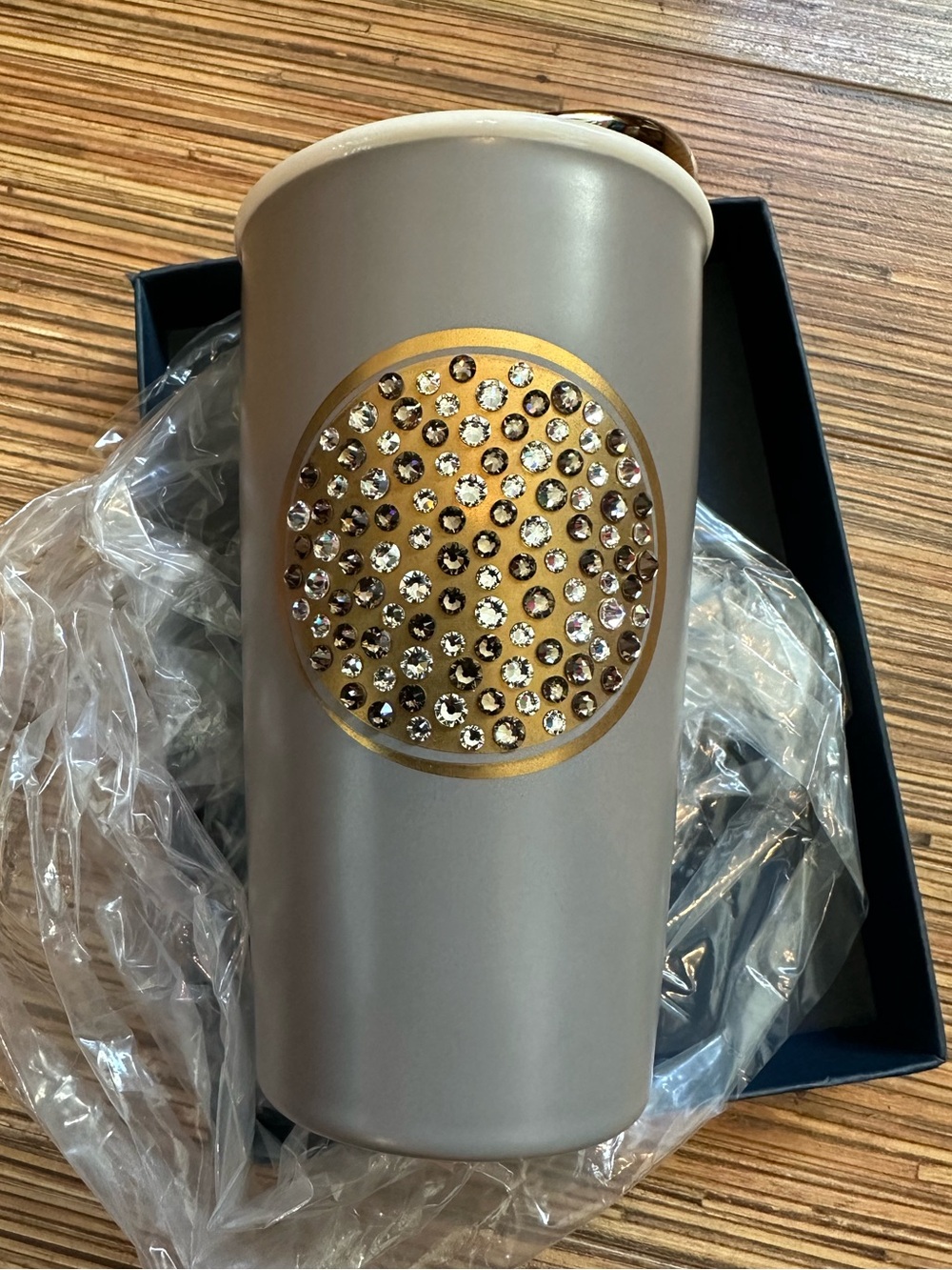 2015 Starbucks Swavorski Embellished Gray Travel 12oz Tumbler with Gold rare